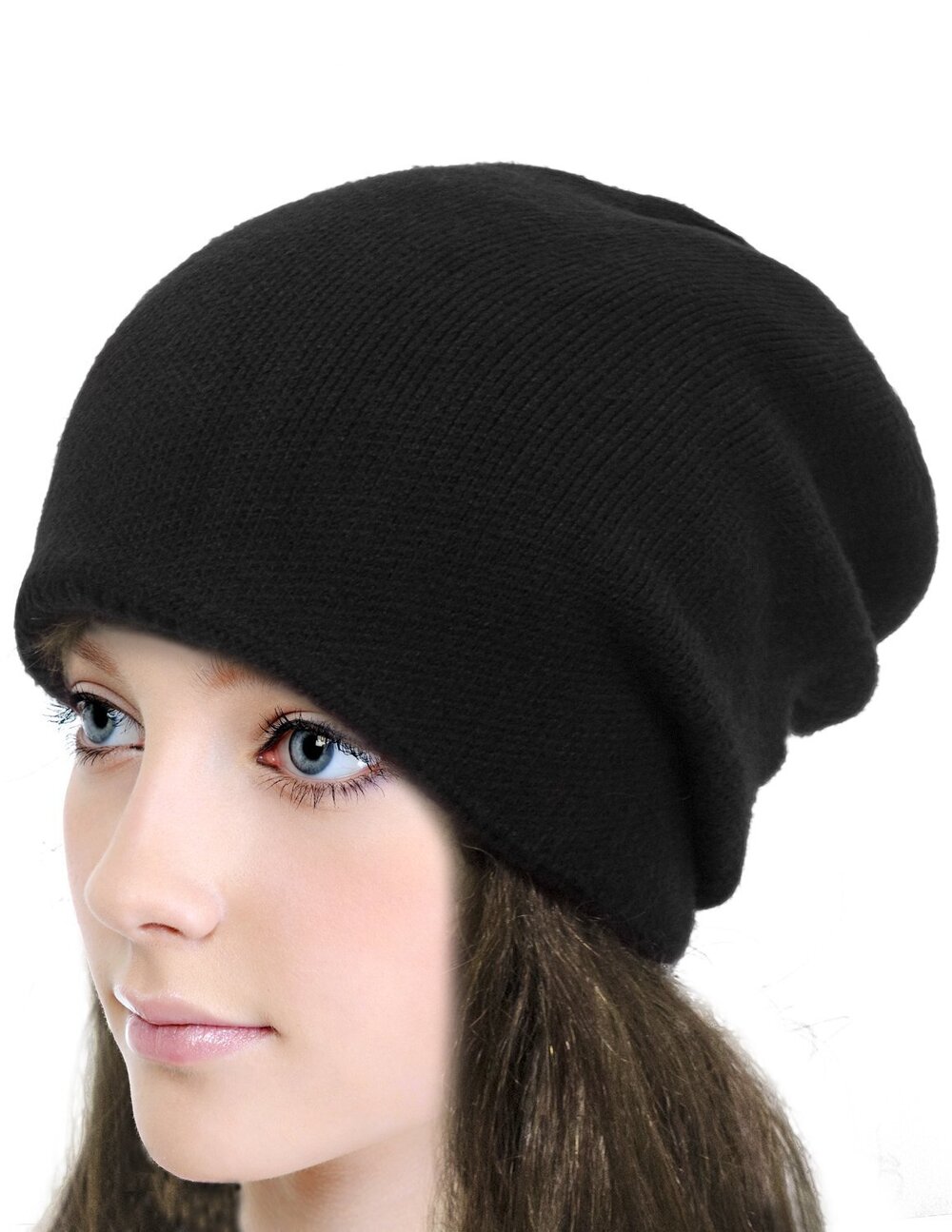 3971 Winter Hat - Slouch Beanie, Dual Layer, Reversible, Black